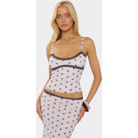 Strappy Lace Trim Cami Top In Cream Polka Dot, Women's Size