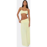 Mid Waist Ruched Waistband Maxi Skirt In Lemon, Women's Size