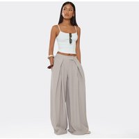 Hook And Eye Mid Rise Pleated Front Tailored Wide Leg Trousers In Mushroom, Women's Size