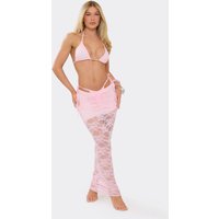 Low Waist Ruched Front Beach Maxi Skirt In Baby Pink Lace, Women's Size