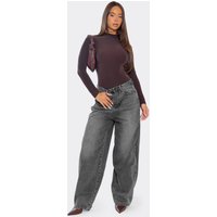 High Waisted Barrel Jeans In Washed Grey Denim, Women's Size
