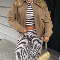 Low Rise Wide Leg Trousers In Cream Stripe, Women's Size