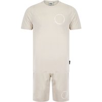 Shirts Jogger Shorts Kade Motif Cotton Crew Neck Shirt and Brushback Fleece Jogger Shorts Set in Light Stone