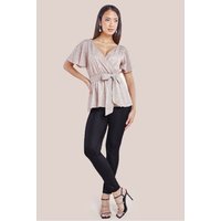 Lurex Flutter Sleeve Wrap Top - Champagne by Goddiva
