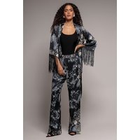 Foil Print Wide Leg Trousers - Black by Goddiva
