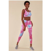 Tie-dye Crop Top With Leggings Set - Pinkblue by Cosmochic