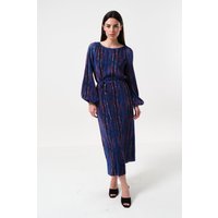 Milene Abstract Pleat Tie Waist Midi Dress