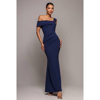 Off The Shoulder Pleated Waist Maxi Dress, Navy
