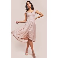 Off The Shoulder Sparkling High Low Dress, Nude