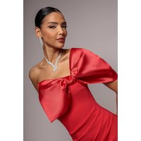 Off The Shoulder Satin Bow Neck Maxi Dress, Red