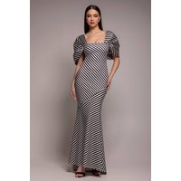 Stripe Off Shoulder Bow Back Satin Bow Maxi Dress