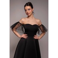 Scuba & Polka Mesh Off The Shoulder Midi Dress, Black