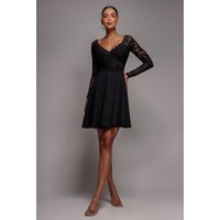 Off The Shoulder Lace Skater Mini Dress, Black
