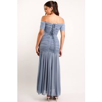Alisa Dusk Blue Off The Shoulder Corset Maxi Dress, Light Blue