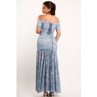 Alisa Blue Floral Off The Shoulder Corset Maxi Dress, Baby Blue