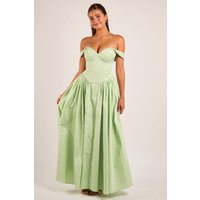 Hannah Sage Green Off Shoulder Sweetheart Gown Maxi Dress, Pale Green