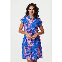 Izabel London Marble Print Knee Length Shirt Dress women's Dress in Blue