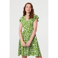 Izabel London Printed Cap Sleeve Short Skater Dress women's Dress in Green