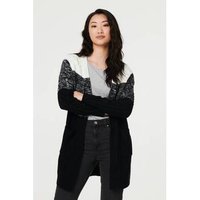 Izabel London Colour Block Textured Longline Cardigan women's in Grey