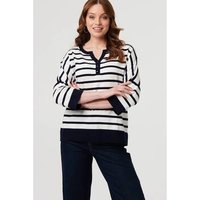 Izabel London Striped Oversized Drop Shoulder Top women's Blouse in Marine