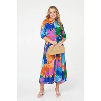 Izabel London Abstract Floral Sleeve Maxi Dress women's Long Dress in Blue