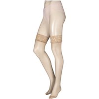Pair Natural Tan Denier Run Resist Lace Top Stockings Ladies Small