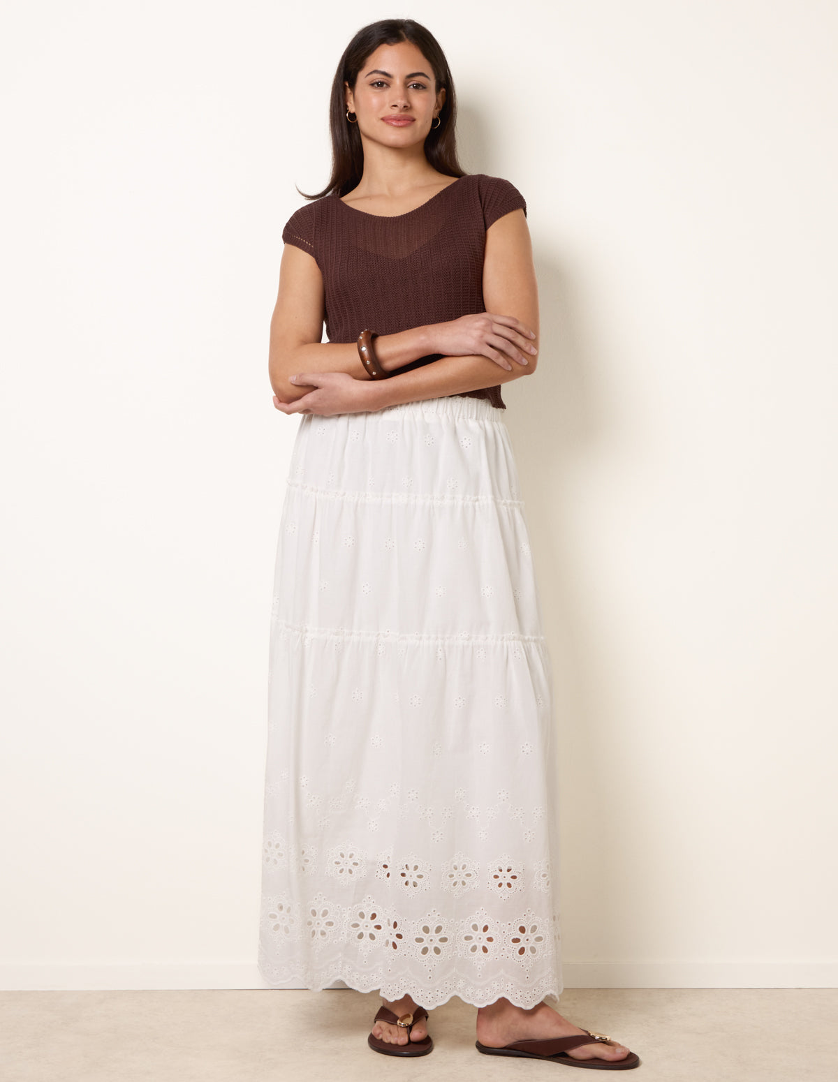 Crochet Detailed Maxi Skirt - L WHITE