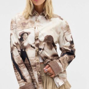 BDG Printed Denim Shirt XS at Urban Outfitters