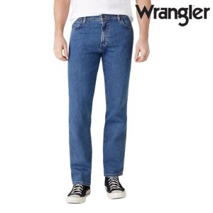 Men's Wrangler Durable Basic Regular Fit Low Stretch Jeans in Stonewash - 40R | TJ Hughes Blue